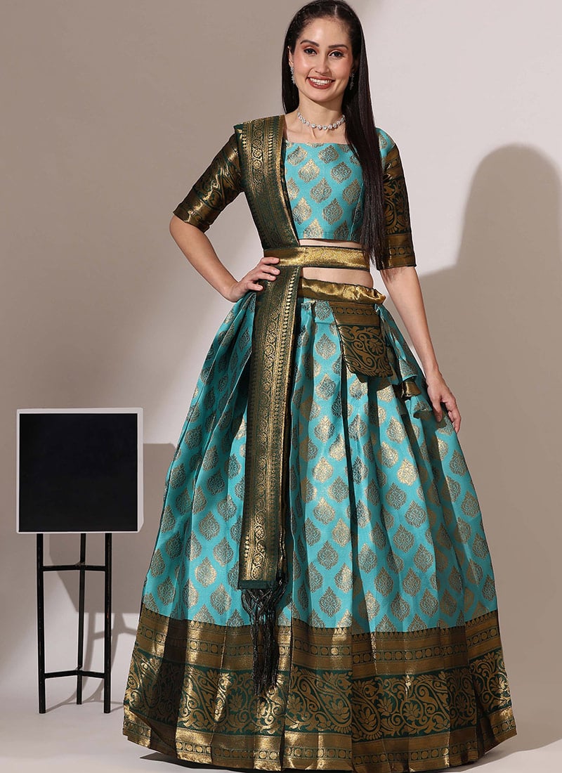 Firozi Litchi Silk Jacquard Lehenga A Fusion Of Tradition And Grace Festive Wear