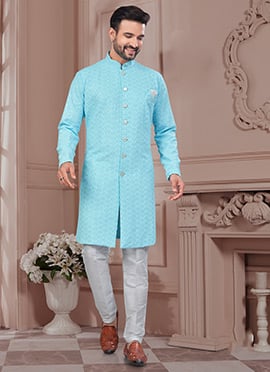 Firozi Rayon Lucknowi Embroidered Sequins Indowestern Sherwani