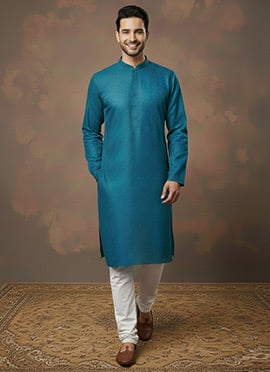 Firozi Silk Chikankari Kurta Pyjama
