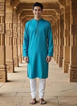 Firozi Silk Embroidered Kurta Pyjama