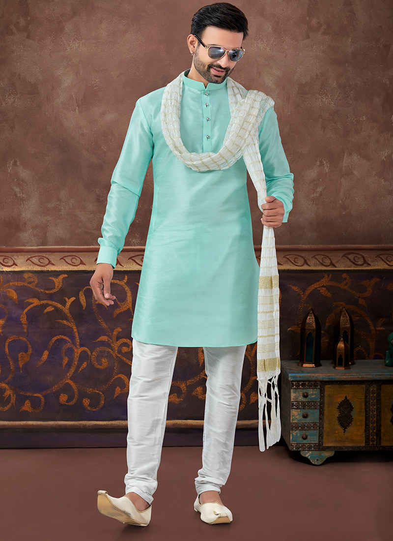 Firozi Silk Kurta Pyjama