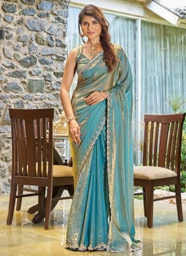 Firozi Silk Stone Work Saree