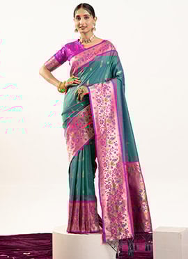 Firozi Soft Banarasi Silk Zari Jacquard Saree