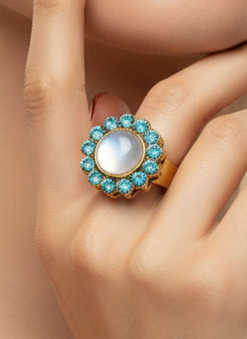 Firozi Stones Kundan Ring Festive Wear