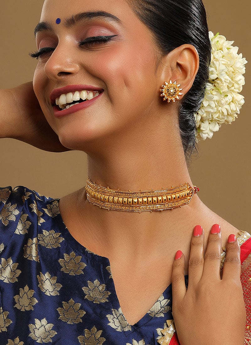 Floral Motif Golden Plated Choker  Festive Wear