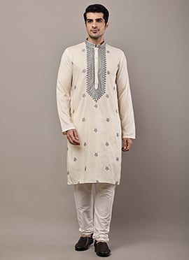 Fresh Cloud White Viscose Silk Embroidered Sequins Kurta Pyjama