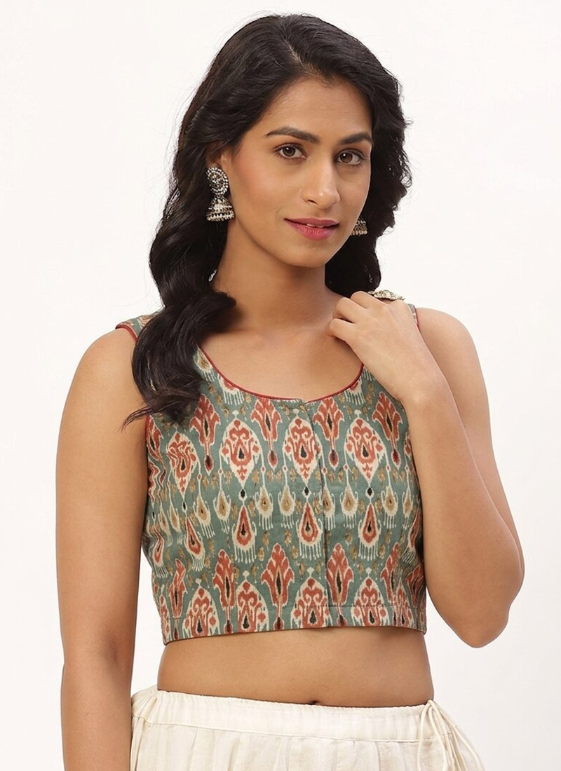 Fresh Green Cotton Printed Blouse   After Six Wear