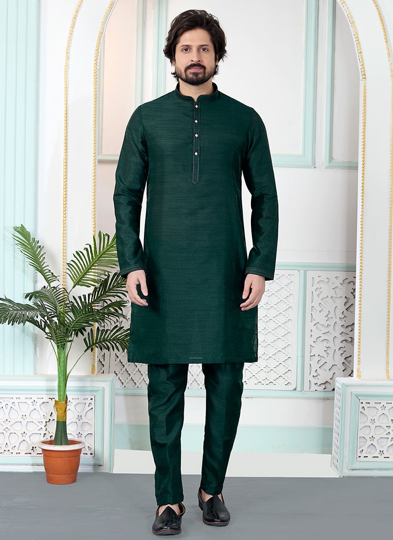 Fresh Green Silk Kurta Pyjama Festive Wear