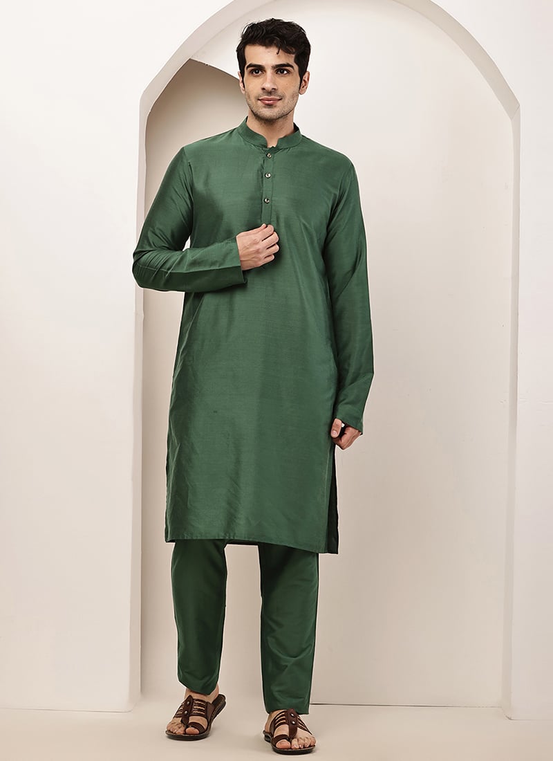 Fresh Green Viscose Silk Kurta Pyjama Festive Wear
