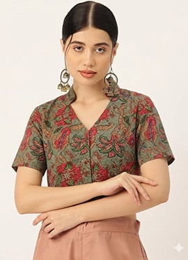 Fresh Olive Green Cotton Printed Blouse