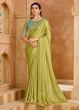 Fresh Pista Green Chiffon Embroidered Sequins Zari Beads Cutdana Saree