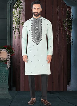 Fresh Sea Green Rayon Embroidered Sequins Thread Kurta Pyjama
