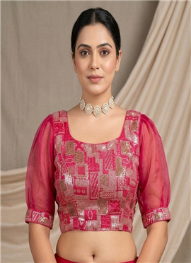 Fuchsia Pink Chinon Stretchable Blouse