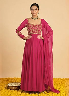 Fuchsia Pink Georgette Zari Stone Sequins Anarkali Suit