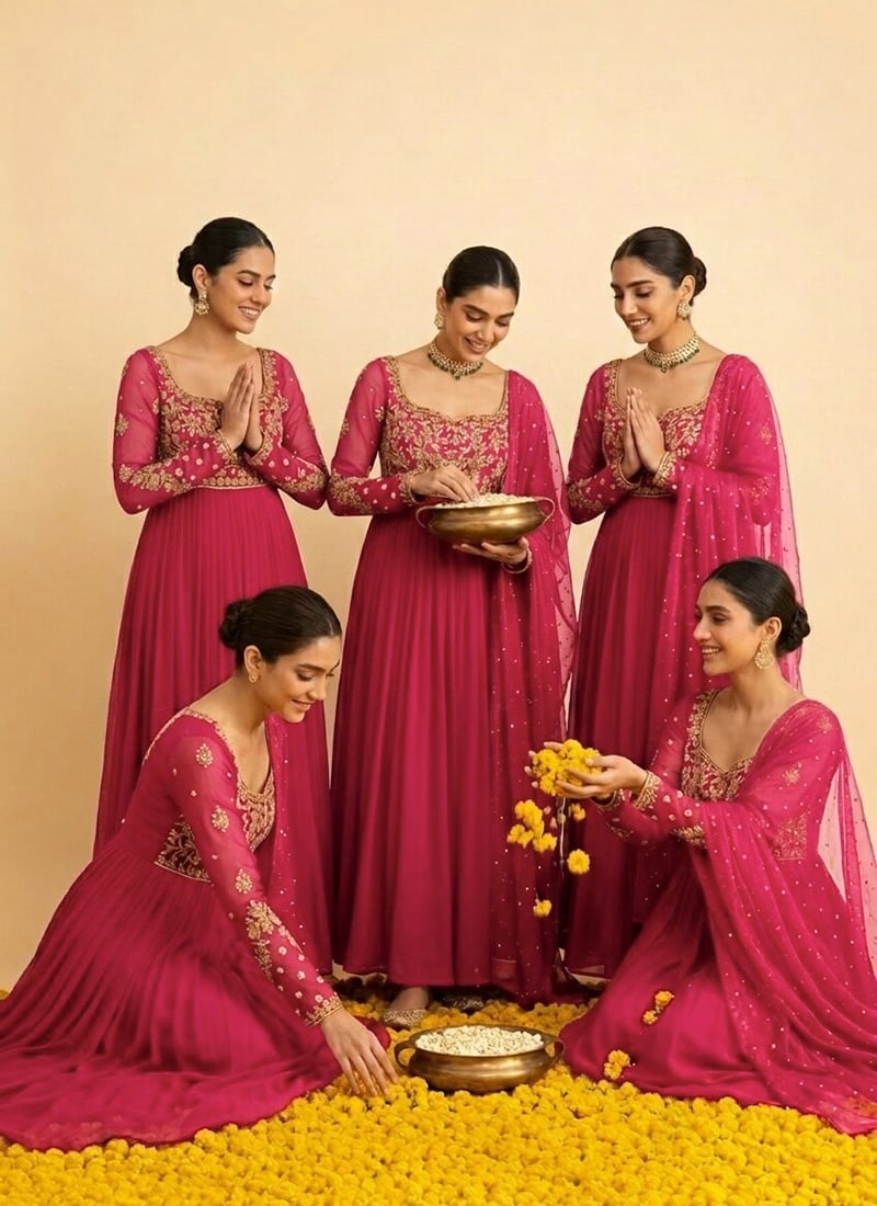 Fuchsia Pink Georgette Zari Stone Sequins Anarkali Suit Festive Wear