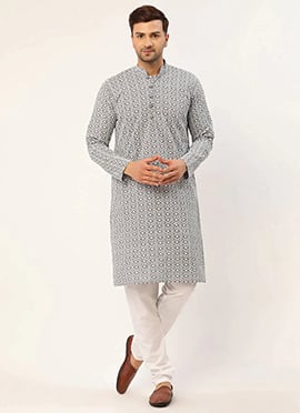 Fusion Blended Cotton Embroidered Kurta Pyjama