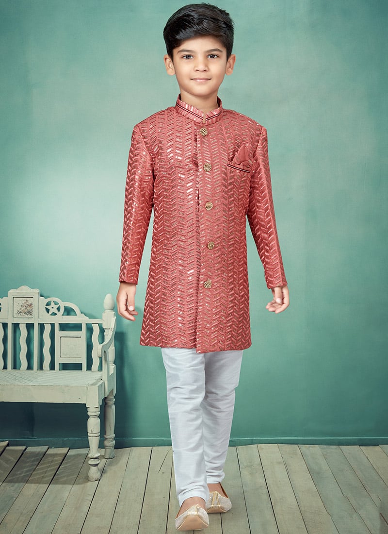 Gajri Pink Art Silk Sequins Indowestern Sherwani Party Wear