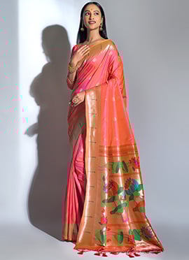 Gajri Pink Silk Weaving Saree