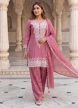Gajri Pink Tissue Embroidered Palazzo Suit