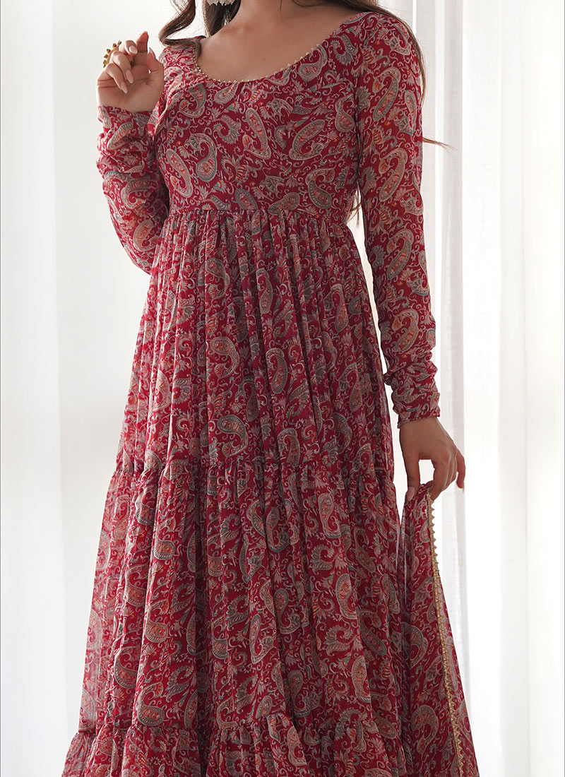 Shop Garden Of Dreams In A Maroon Printed Anarkali Delight