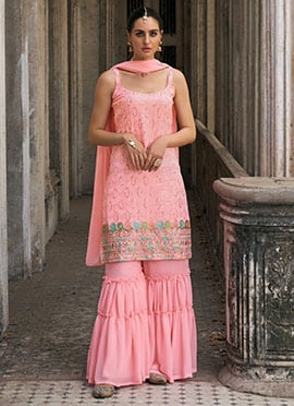 Georgette Sequins Embroidered Pink Sharara Suit With Dupatta