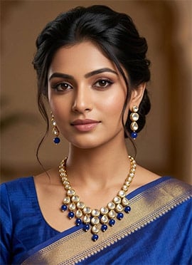 Glamorous Blue Kundan Pearl Necklace