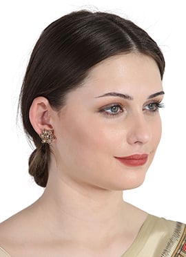 Glamorous Gold American Diamond Stone Studded Gold Plated Floral Shape Studs