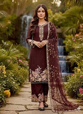 Glamorous Maroon Georgette Embroidered Sequins Palazzo Suit