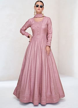 Glamorous Pink Silk Anarkali with Dazzling Embroidered Sequins