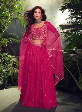 Glamorous Pink Silk Lehenga Featuring Intricate Zardosi Embroidered And Sequins Work