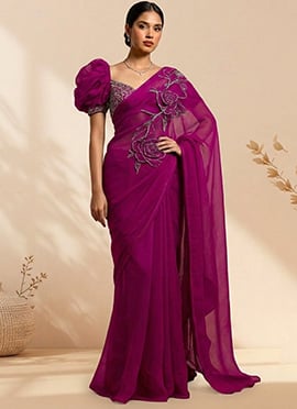 Glamorous Purple Faux Georgette Sequins Hand Embroidered Saree