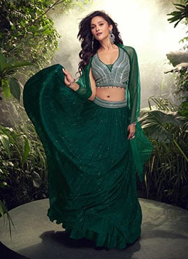 Glamorous Green Silk Lehenga Featuring Zari Embroidered And Sequins Work