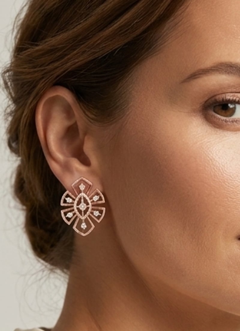 Glamorous Rose Gold 925 Sterling Silver Moissanite Accent Stud Earrings Wedding Wear