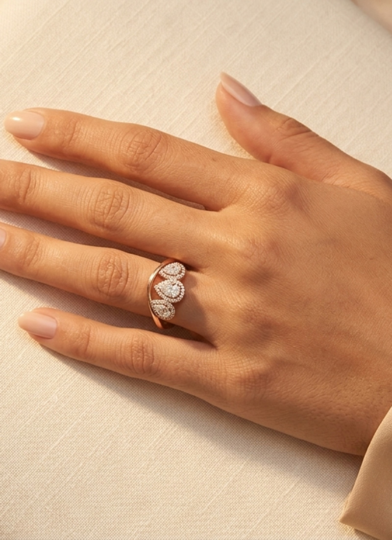 Glamorous Rose Gold 925 Sterling Silver Moissanite Ring Wedding Wear
