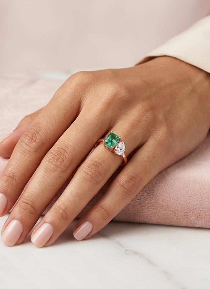 Glamorous Rose Gold Stone 925 Sterling Silver Moissanite Ring Wedding Wear