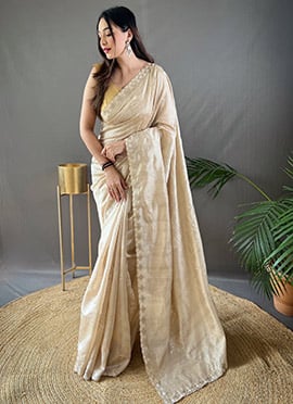 Glamour In Beige Silk Saree With Sequins Embroidery