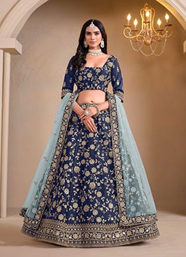 Gleaming Blue Silk Lehenga With Rich Zari And Sequin Embroidery