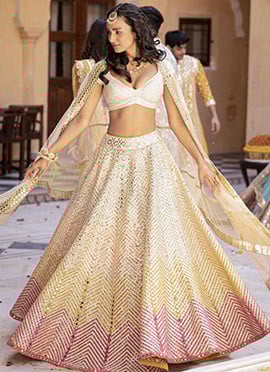 Glitzy Satin Blend Mirror Work Umbrella Lehenga