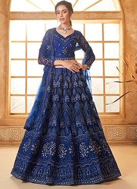 Glorious Blue Net Embroidered Stone Work Lehenga