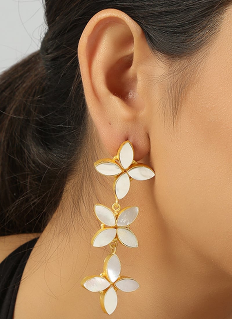 Gold Brass Kundan Danglers Party Wear