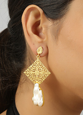 Gold Brass Stones Danglers