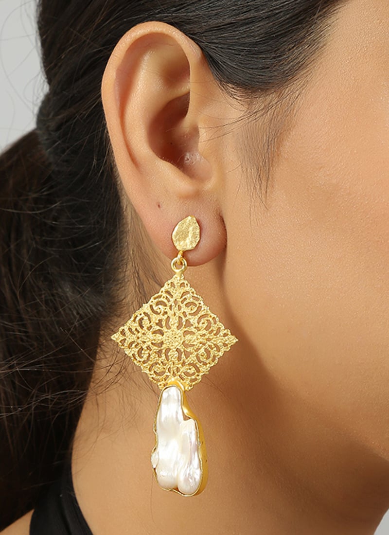 Gold Brass Stones Danglers Party Wear