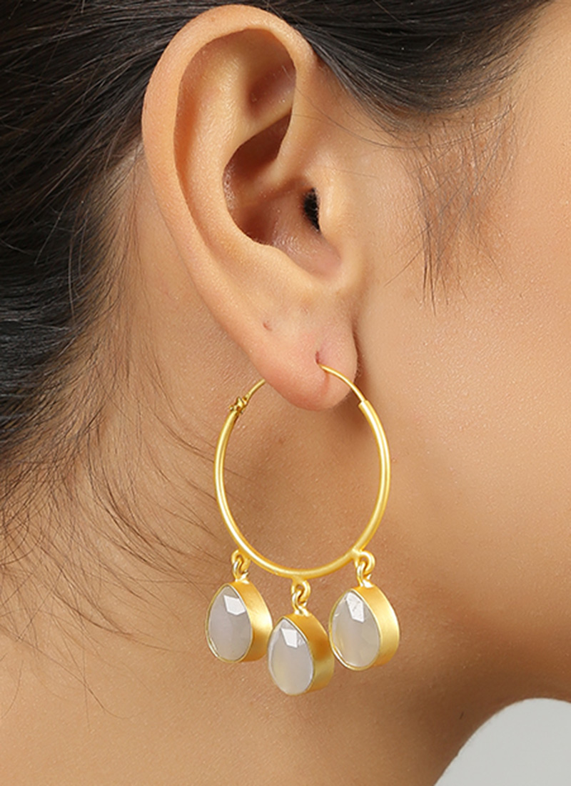 Gold Brass Kundan Hoops Party Wear