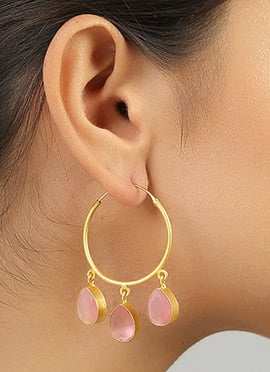 Gold Brass Kundan Hoops