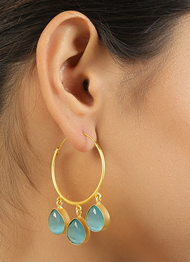 Gold Brass Kundan Hoops