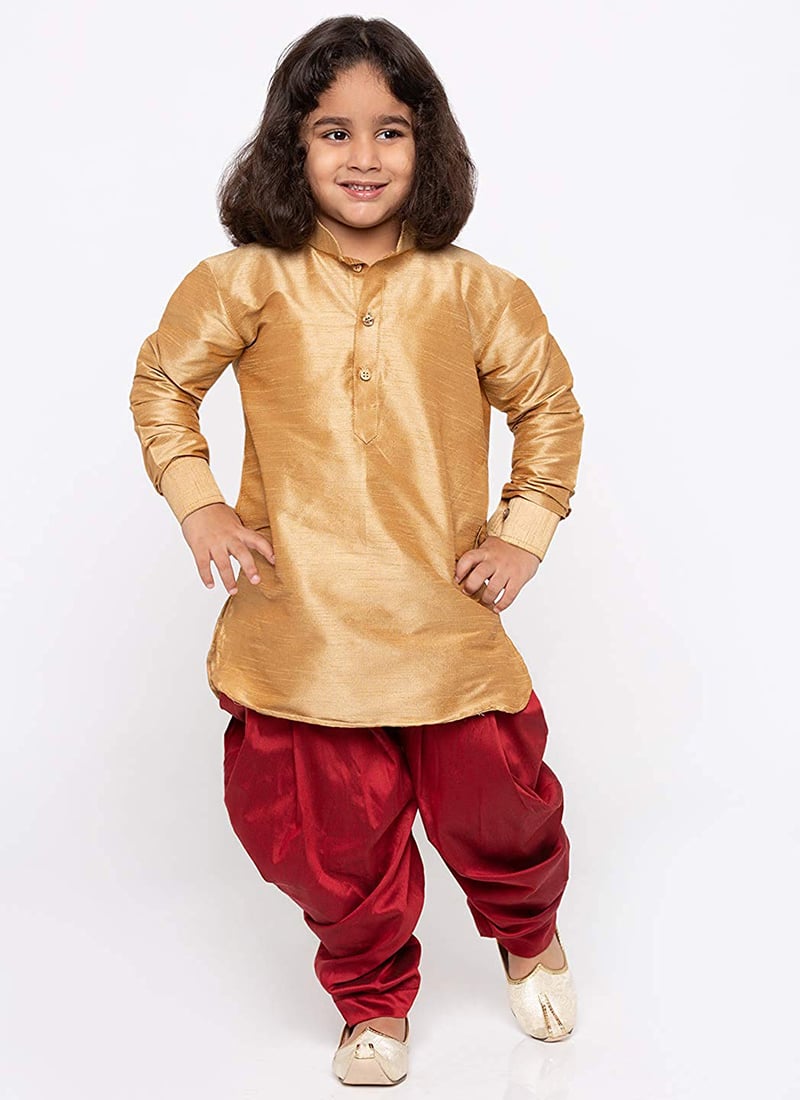 Gold Art Dupion Silk Kurta Dhoti Set