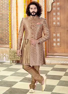 Gold Art Silk Banarasi Indowestern Sherwani