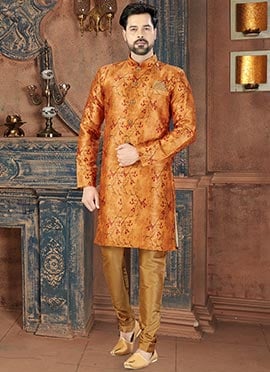 Gold Art Silk Indowestern Sherwani
