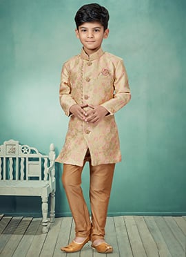 Gold Art Silk Jacquard Indowestern Sherwani