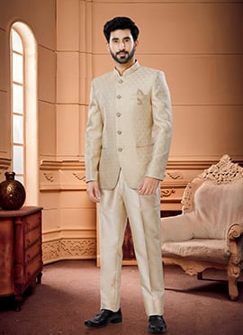 Gold Art Silk Jacquard Suit